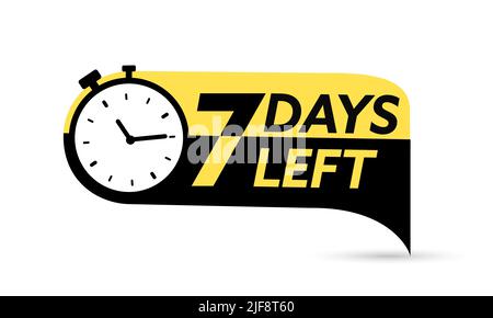 Noch 7 Tage. Vektor-Emblem mit der Anzahl der verbleibenden Tage. Etikett, blauer Wecker flach mit Band, Promotion-Symbol, Best Deal Symbol Vektor Stock Vektor