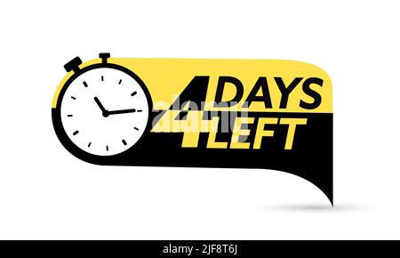 Noch 4 Tage. Vektor-Emblem mit der Anzahl der verbleibenden Tage. Etikett, blauer Wecker flach mit Band, Promotion-Symbol, Best Deal Symbol Vektor Stock Vektor