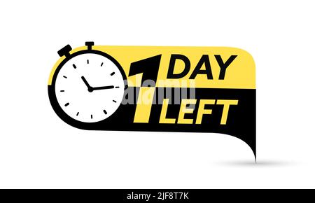 Noch 1 Tage. Vektor-Emblem mit der Anzahl der verbleibenden Tage. Etikett, blauer Wecker flach mit Band, Promotion-Symbol, Best Deal Symbol Vektor Stock Vektor