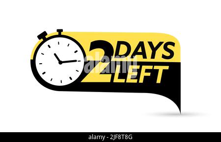 Noch 2 Tage. Vektor-Emblem mit der Anzahl der verbleibenden Tage. Etikett, blauer Wecker flach mit Band, Promotion-Symbol, Best Deal Symbol Vektor Stock Vektor