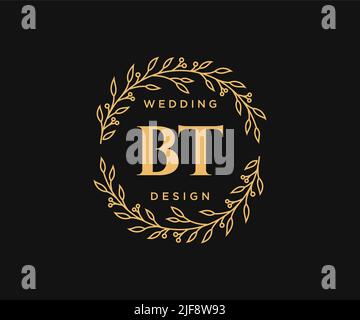 BT Initials Letter Hochzeitslogos Kollektion, handgezeichnete moderne minimalistische und florale Vorlagen für Einladungskarten, Save the Date, elegant Stock Vektor