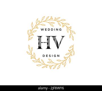 HV Initials Letter Hochzeit Monogram Logos Kollektion, handgezeichnete moderne minimalistische und florale Vorlagen für Einladungskarten, Save the Date, elegant Stock Vektor