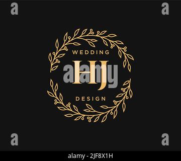 HJ Initials Letter Hochzeit Monogram Logos Kollektion, handgezeichnete moderne minimalistische und florale Vorlagen für Einladungskarten, Save the Date, elegant Stock Vektor