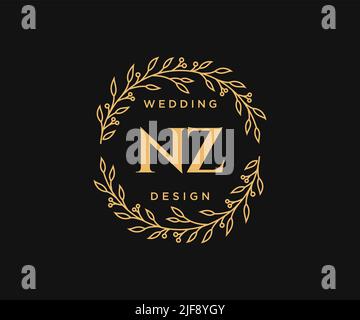 NZ Initials Letter Hochzeit Monogram Logos Kollektion, handgezeichnete moderne minimalistische und florale Vorlagen für Einladungskarten, Save the Date, elegant Stock Vektor