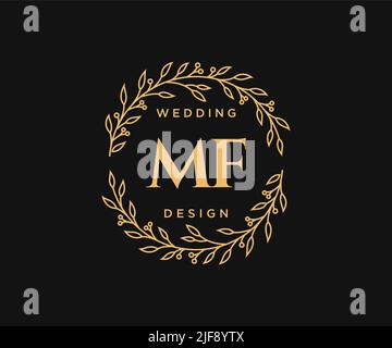 MF Initials Letter Hochzeit Monogram Logos Kollektion, handgezeichnete moderne minimalistische und florale Vorlagen für Einladungskarten, Save the Date, elegant Stock Vektor