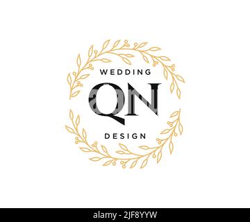 QN Initials Letter Hochzeit Monogram Logos Kollektion, handgezeichnete moderne minimalistische und florale Vorlagen für Einladungskarten, Save the Date, elegant Stock Vektor