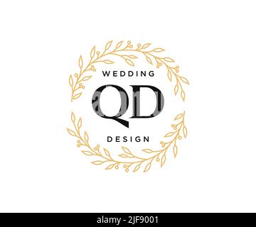 QD Initials Letter Hochzeit Monogram Logos Kollektion, handgezeichnete moderne minimalistische und florale Vorlagen für Einladungskarten, Save the Date, elegant Stock Vektor