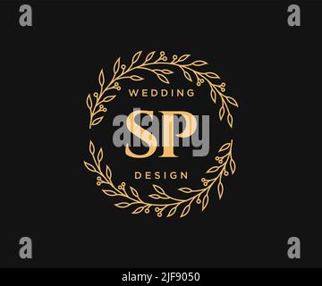 SP Initialen Brief Hochzeit Monogramm Logos Kollektion, handgezeichnete moderne minimalistische und florale Vorlagen für Einladungskarten, Save the Date, elegant Stock Vektor