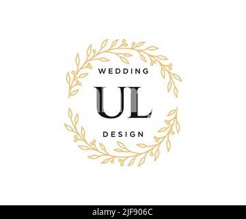 UL Initials Letter Hochzeitslogos-Kollektion, handgezeichnete, moderne, minimalistische und florale Vorlagen für Einladungskarten, Save the Date, elegant Stock Vektor