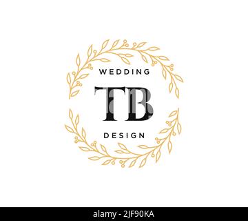 TB Initials Letter Hochzeitslogos-Kollektion, handgezeichnete, moderne, minimalistische und florale Vorlagen für Einladungskarten, Save the Date, elegant Stock Vektor