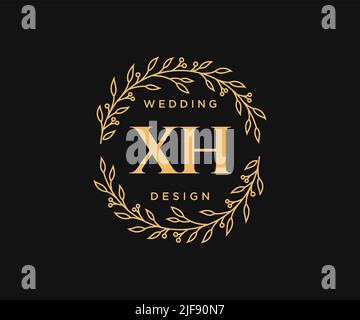 XH Initials Letter Hochzeit Monogram Logos Kollektion, handgezeichnete moderne minimalistische und florale Vorlagen für Einladungskarten, Save the Date, elegant Stock Vektor