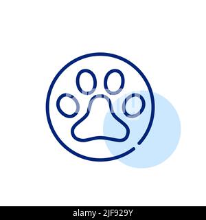 Tierhandlung oder Tiergesundheit Symbol. Pfote im Kreis. Pixel-perfektes, bearbeitbares Strichliniensymbol Stock Vektor