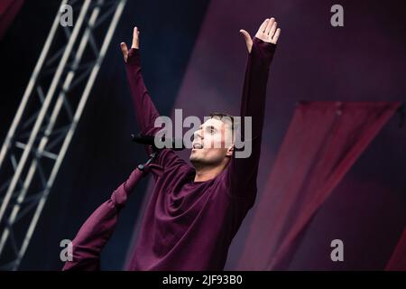 Stockholm, Schweden. 08. September 2017. Oskar Linnros spielt auf der Bühne des Popaganda Festivals in Stockholm. (Foto von Valeria Magri/SOPA Images/Sipa USA) Quelle: SIPA USA/Alamy Live News Stockfoto