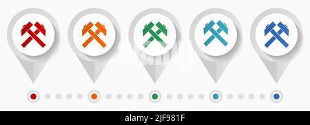 Mining Konzept Vektor-Symbole, editierbare Infografik Vorlage, Satz von bunten flachen Design Zeiger Stock Vektor