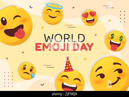 Welt Emoji Tag Social Media Vorlage Flache Cartoon Hintergrund Vektor Illustration Stock Vektor