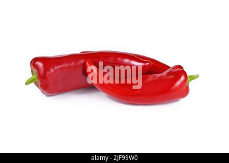 Spitz zulaufende rote Paprikagemüse auf weißem Hintergrund Stockfoto
