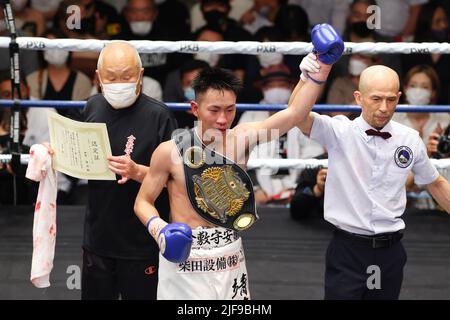 Tokio, Japan. 29.. Juni 2022. Yasuhiro Kanzaki Boxen : Japan Jugend Super Fly Gewicht Championship Kampf in Korakuen Hall in Tokio, Japan . Kredit: YUTAKA/AFLO SPORT/Alamy Live Nachrichten Stockfoto
