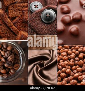 Collage von Fotos in braunen Farben Stockfoto