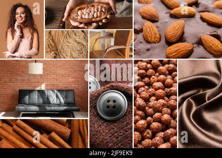 Collage von Fotos in braunen Farben Stockfoto