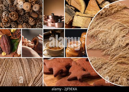 Collage von Fotos in braunen Farben Stockfoto