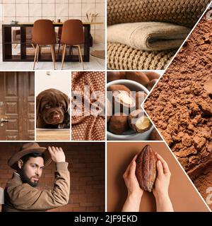Collage von Fotos in braunen Farben Stockfoto