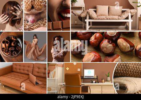 Collage von Fotos in braunen Farben Stockfoto