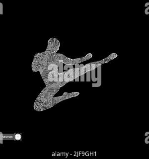 Karate und Kung Fu. Karate kick springen. Fighter. 3d-Modell des Menschen. Sport Symbol. Design Element. Asiatische Kampfsportarten Vector Illustration. Stock Vektor