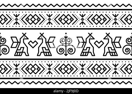 Slowakische Volkskunst Vektor nahtlose geometrische Muster mit Briden und Wirbel - lange horizontale deisgn von traditionellen gemalten Kunst aus Villa inspiriert Stock Vektor