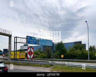 Blick vom Autofenster auf die Straßen in Bruxelles Stockfoto