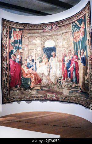 MUCEM Marseille : Pharaonen Super Stars - Manufacture des Gobelins, Wandteppich 'La Rand changée en Serpent' 1683 - die Geschichte des Mose - nach einem Modell von Nicolas POUSSIN (1594-1665) Stockfoto