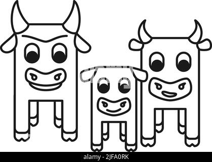 Linie Kunst schwarze Ameise weiß geometrische stilisierte Rinder Familie Domestic Cartoon Tiere. Bauernhof themed Vektor-Illustration für Symbol, Stempel, Etikett, Abzeichen, sti Stock Vektor