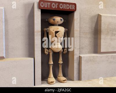 3D Abbildung eines alten Roboters Stockfoto