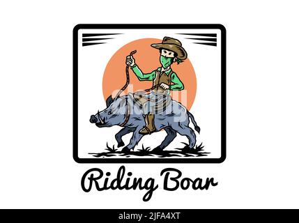 Mann auf einem Wildschwein Illustration Stock Vektor