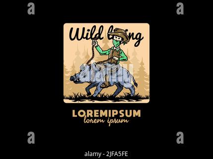 Mann auf einem Wildschwein Illustration Stock Vektor