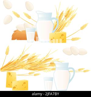 Nahtlose Muster frische Milchprodukte Milch und Käse Vektorgrafik auf weißem Hintergrund Stock Vektor