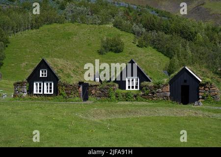 Torfhäuser im Skogar Museum Village, Island Stockfoto