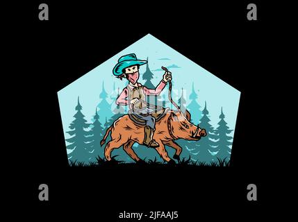 Mann auf einem Wildschwein Illustration Stock Vektor