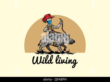 Mann auf einem Wildschwein Illustration Stock Vektor