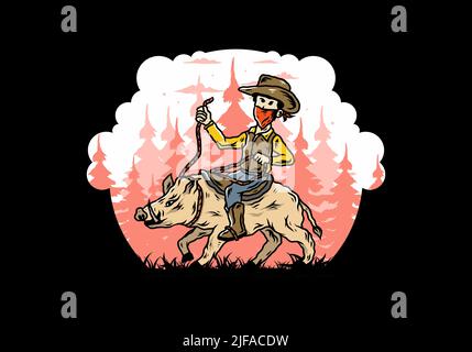 Mann auf einem Wildschwein Illustration Stock Vektor