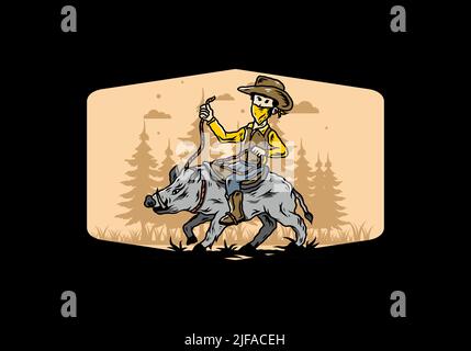 Mann auf einem Wildschwein Illustration Stock Vektor
