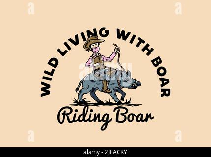 Mann auf einem Wildschwein Illustration Stock Vektor