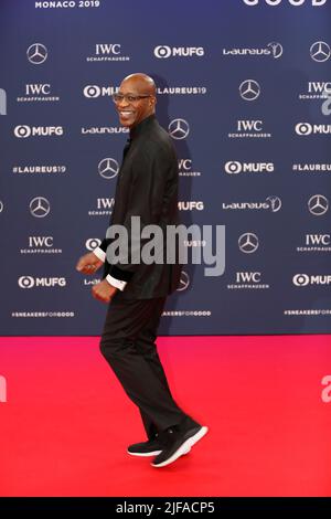 Edwin Moses, ehemaliger Hürdenläufer, Red Carpet, Laureus World Sports Awards 2019 Zeremonie im Sporting, Fürstentum Monaco, Cote d'Azur Stockfoto