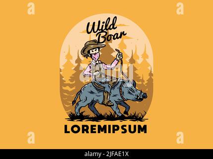 Mann auf einem Wildschwein Illustration Stock Vektor