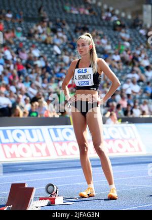 Alica SCHMIDT (SCC Berlin/ 3.. Platz) Geste, Geste, Frauen-Finale 400m am 26.. Juni 2022 Deutsche Leichtathletik-Meisterschaften 2022, ab 25.. Juni. - 06/26/2022 in Berlin. ÃÂ Stockfoto