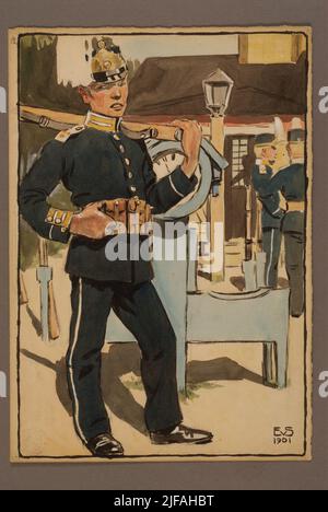 Das Plakat mit Uniform für das Lebensregiment zu Fuß, entworfen von Einar von Strokirch. Gehört zum Archiv des Armemuseums Stockfoto