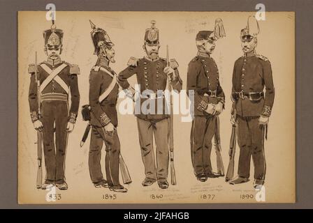 Das Plakat mit Uniform für das Lebensregiment zu Fuß für die Jahre 1833-1890, entworfen von Einar von Strokirch. Gehört zum Archiv des Armemuseums Stockfoto