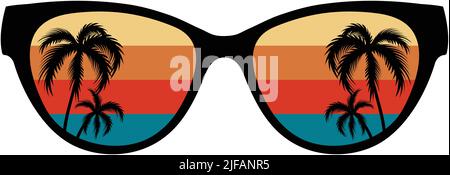 Retro Palm Tree Sonnenuntergang Sonnenbrille Vektor illus Stock Vektor