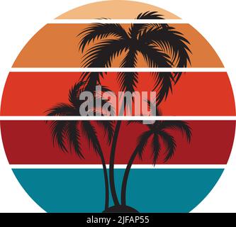 Retro Palm Tree Sonnenuntergang Hintergrund Vektor Illustration Stock Vektor
