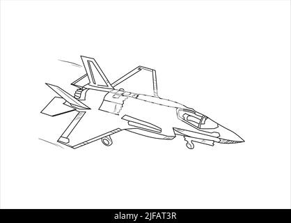 Flugzeug Zeichnung Linie Kunst Vektor Illustration für Malbuch. Cartoon Flugzeug Zeichnung für Bild für Kinder und Kinder. Skizzenzeichnung Stock Vektor