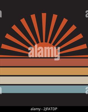 Retro Sun Rays Full Circle Sunset Illustration Stock Vektor